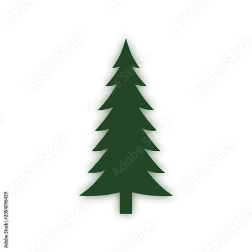 Dark Green Pine Tree Flat Vector Illustration