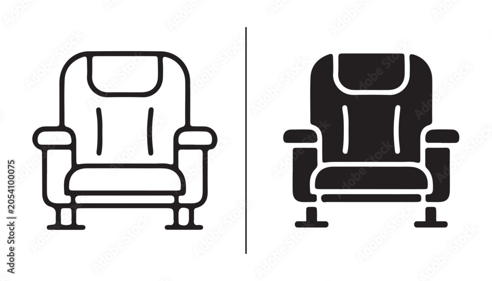 Obraz premium Theater Seat Icon Comparison: A graphic representation showing two icons of a theater seat, one in outline and the other in silhouette.