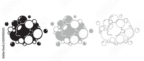 Foto Collection of three stylized bubble clusters in black grey and outline formats i