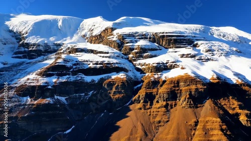 Majestic snow capped mountain peak under a clear blue sky in the high himalayas