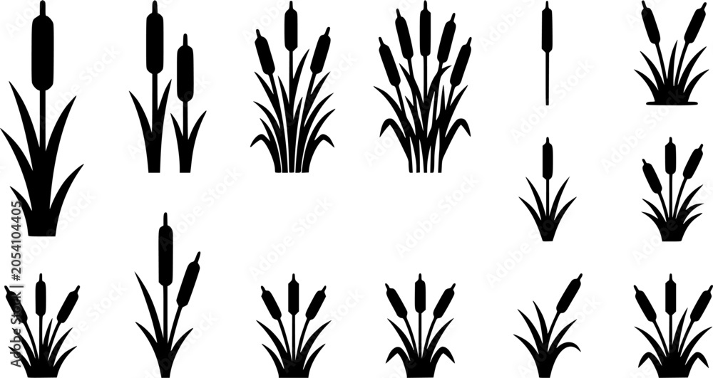 Obraz premium Cattail plant Glyph Icons – Clean Nature Silhouette Collection