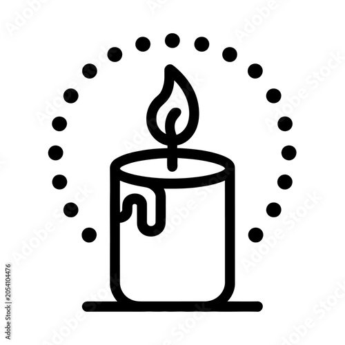 Candle icon surrounded by dotted circle for religious prayer and meditation event.
