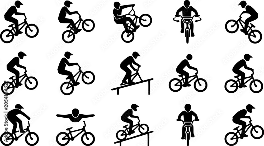 Naklejka premium Bmx cycling Silhouette Icons – Fun Sports Activity Vector Bundle