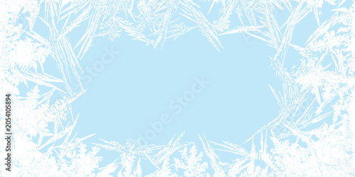 Foto Winter Frost Border Frame with Ice Crystal Pattern on Frozen Background, Cold Se