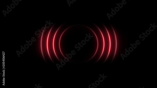 Abstract glowing red sound wave circles on black background