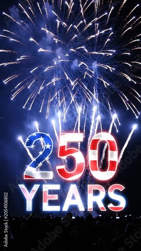 Colorful fireworks display celebrating 250 years of historical significance and milestones
