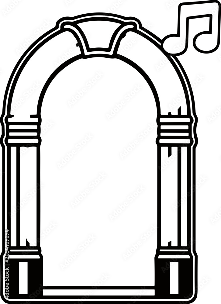 Fototapeta premium Retro Jukebox with Musical Note Icon, Vintage Music Machine Outline