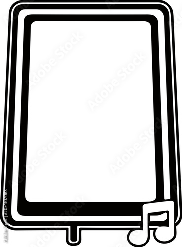 Digital Music Player Icon with Blank Screen and Note Symbol