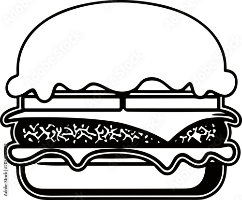 Stylized Black and White Burger Icon - Simple Food Vector Art