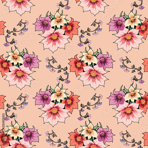 seamless floral pattern. Seamless vintage floral pattern with colorful blossoms on soft background