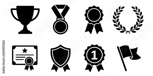 Cuadro en lienzo A collection of achievement symbols including trophies and medals on display