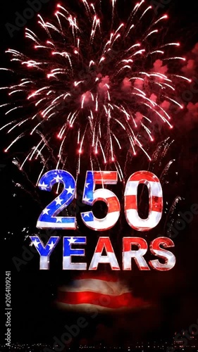 Vibrant fireworks display celebrating 250 years of historical significance with colorful explosions and festive lighting