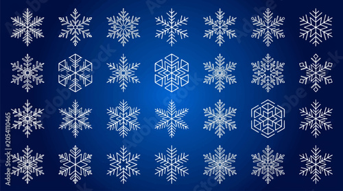 Cuadro en lienzo Geometric Snowflake Vector Icon Set Collection Featuring 28 Intricate White Line