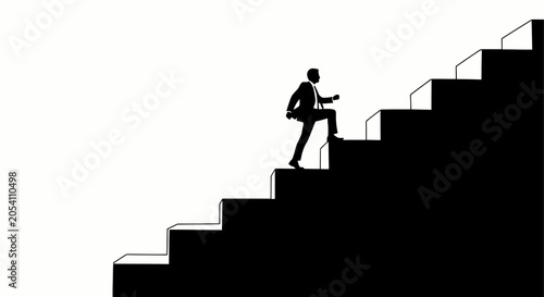 Foto Silhouette of a businessman climbing a staircase to success.