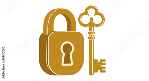 Tableau sur toile Golden Padlock and Key Icon Symbolizing Security, Access, and Protection