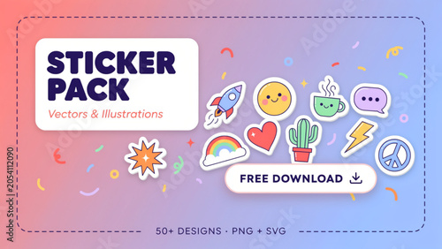 Colorful sticker pack with happy emojis and social media icons Vector
