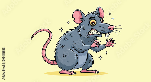 Canvastavla Cartoon illustration of a stressed and nervous gray rat character