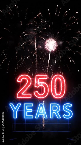 Vibrant fireworks display celebrating 250 years of historical milestone illumination
