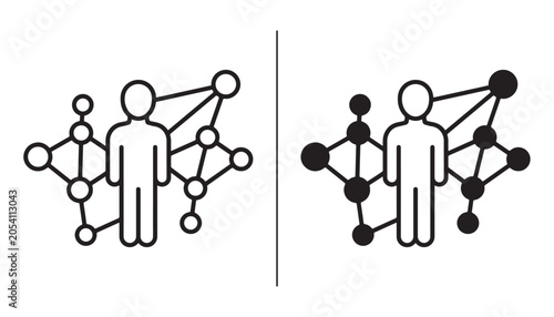 Connection Iconography: A conceptual representation of human connection, social networks, or data linkage, presented in both outline and filled graphic styles.