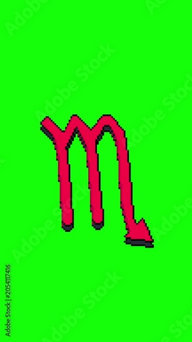 Vertical Glitch Comic Pixel Art Scorpio Zodiac Sign Animation on Neon Green Background. The symbol moves with subtle glitch effects. Horoscope content