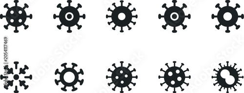 Photos Virus and Bacteria Silhouette Icon Set with Microorganism Pathology Pathogen Ger
