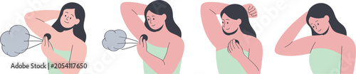 Foto Woman applying deodorant collection vector illustration personal hygiene skincar