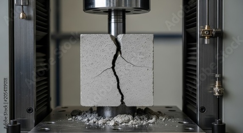 Concrete Cube Undergoing Compression Testing Showing Significant Fracture and Material Failure