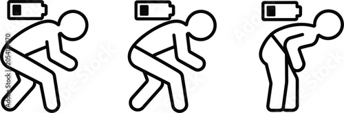 Obraz na plátně Low battery tired human icons vector illustration exhausted energy depletion fat