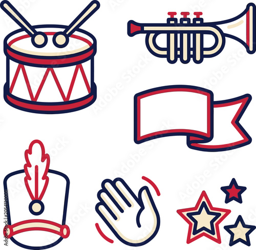 Vibrant illustrations of musical instruments and festive symbols on display