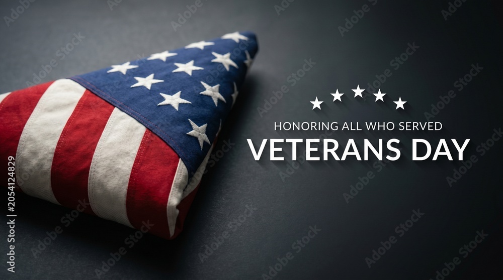 Fototapeta premium American flag folded triangle Veterans Day celebration symbol honoring all who served in the military United States patriotic emblem