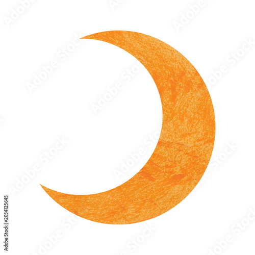 Textured Orange Paper Crescent Moon Isolated on White Background
