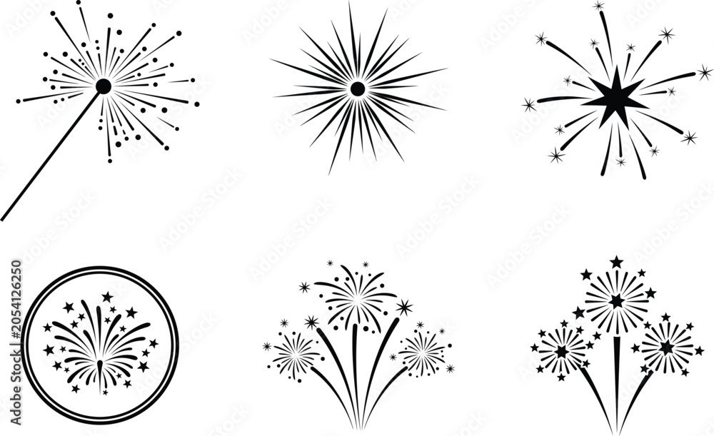Obraz premium Fireworks vector collection black and white explosions starbursts and celebration graphics for design