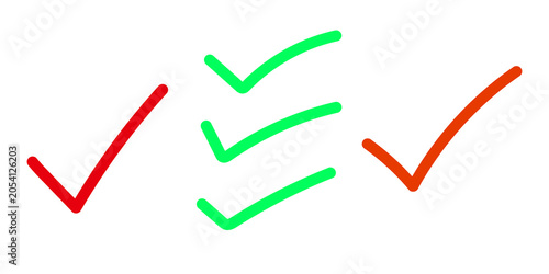 Colorful hand-drawn checkmark icons in red, green, and orange