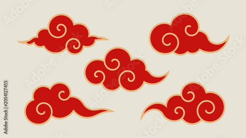 Red stylized cloud vector illustration with swirls for creative designs