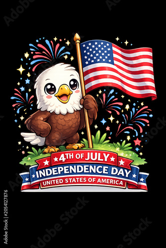 Patriotic eagle holding national flag with festive fireworks illustration