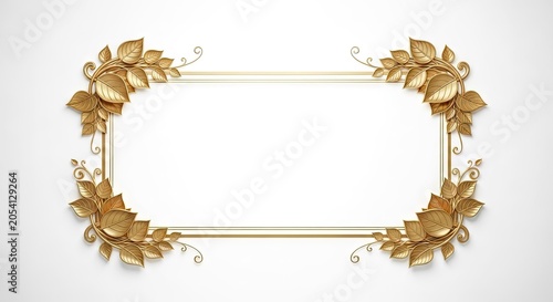 Decorative golden leaf rectangular border frame on white background.
