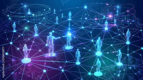 Abstract Geometric Network Connecting People Vector Design