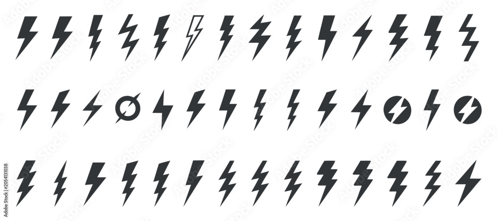 Fototapeta premium Lightning Bolt Silhouettes On Transparent Backdrop shapes