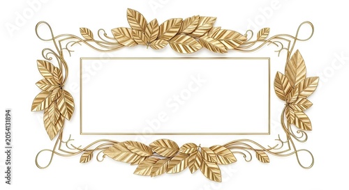 Intricate golden leaf border frame with elegant foliage details.
