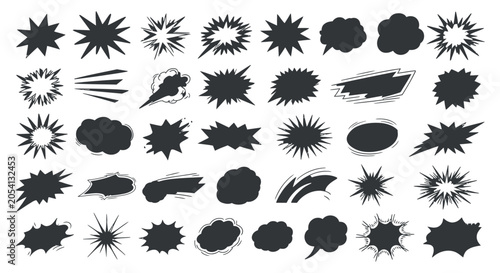 Фотография Explosion Shapes And Speech Bubbles Silhouette Vector Illustration