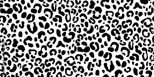 Quadro su tela Black and white minimalist animal print pattern, leopard skin, modern spotted pa