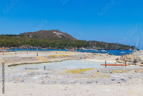 Canvastavla View of the natural geothermal sulphur mud bath Pozza dei Fanghi on Vulcano Isla
