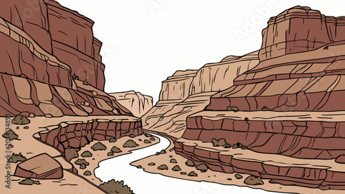 Winding river through a deep desert canyon with steep rock walls, landscape