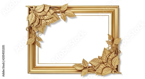Ornate gold picture frame with carved leaf corner details.