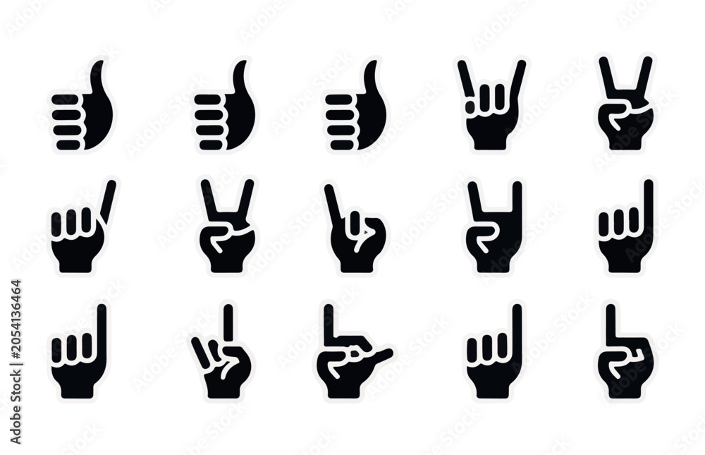 Fototapeta premium Set of human hands showing various gestures and symbols isolated on transparent background.