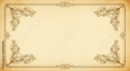 Antique parchment paper with decorative victorian floral frame elements.