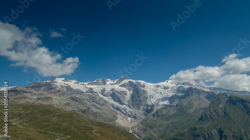 Majestic view of the Monte Rosa glacier massif from Gressoney Valley, Aosta Valley, Italy