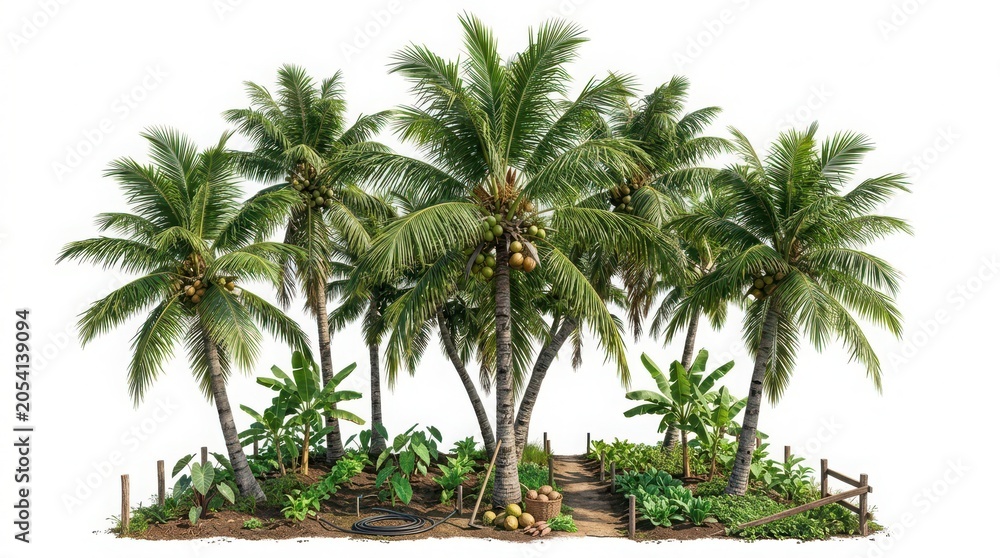Fototapeta premium Lush tropical palm trees with green foliage in a natural setting
