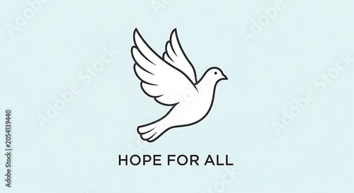 Hope for all dove illustration flying upwards as a symbol of peace and freedom in minimalist style.