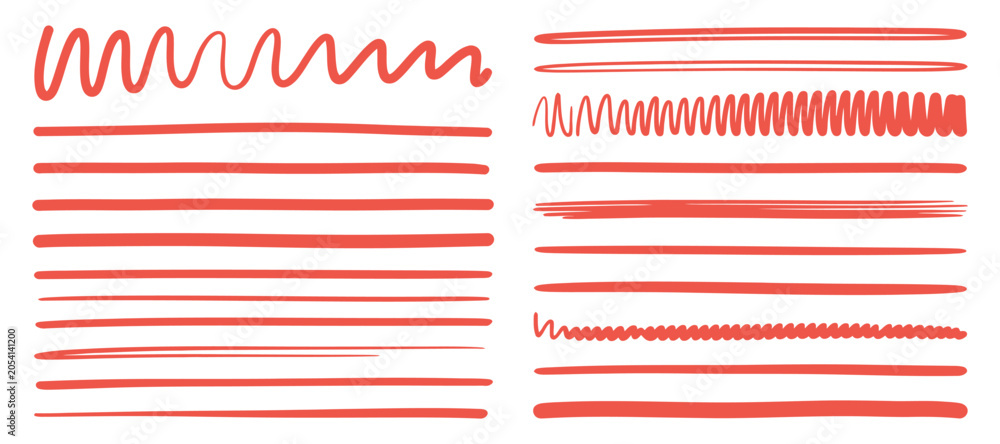 Obraz premium Collection Of Red Brushstroke Lines And Wavy Patterns Vector Illustration